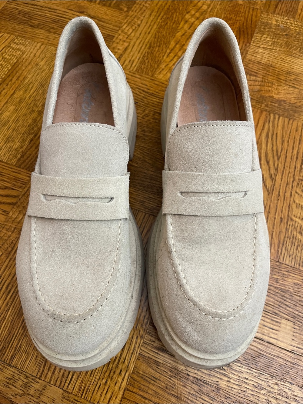 L’ intervalle Faux Suede Penny Loafers in light cream Beige